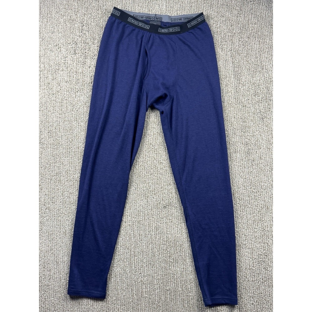 Omni Wool Mens M Wool Blend Base Layer Thermal Botton Pants Blue